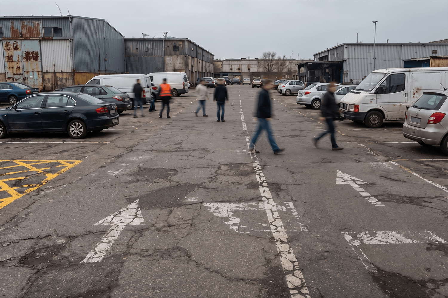 Ipari padlófestés - Kopott, rendezetlen parkoló